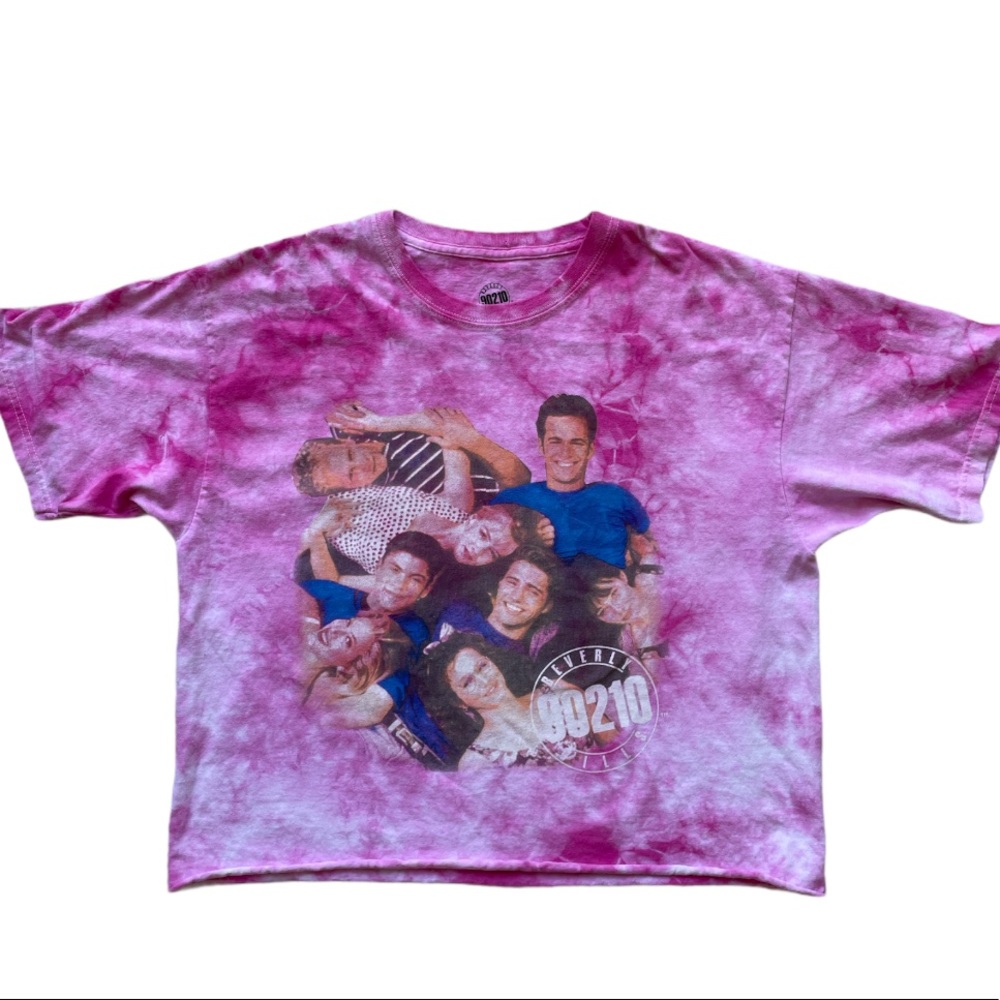 BEVERLY HILLS 90210 TOP L CAST CROP TOP TIE DYE PINK NWOT